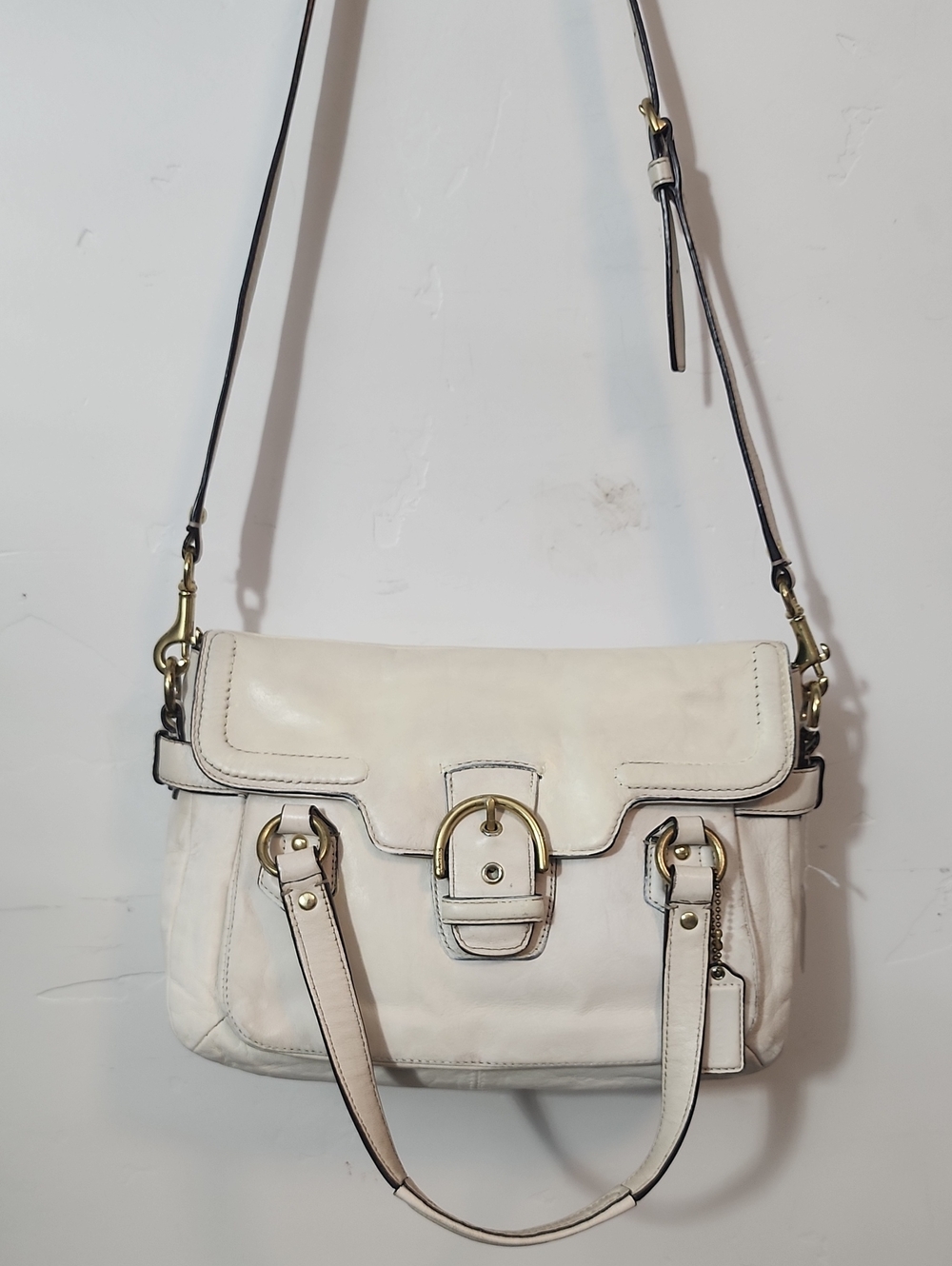 Coach Cream Leather Shoulder Bag with Gold Hardware